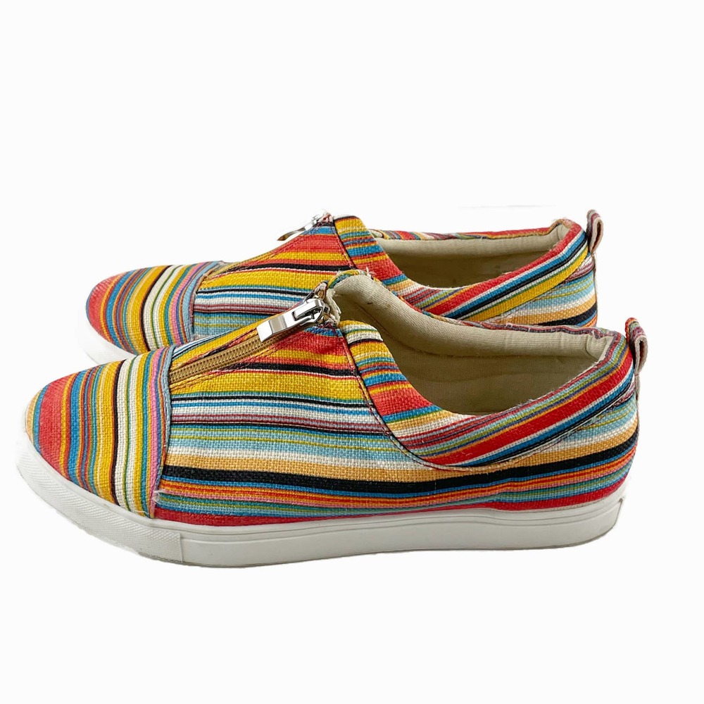 Volatile Multicolor Striped Slip-on Zip Up Canvas Sneakers - Picture 3 of 9